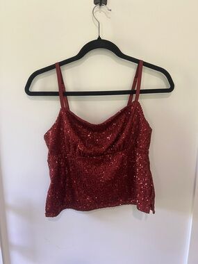No Boundaries Red Sequin Cowl Tank